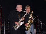 Finally sharing a stage with the legendary veteran Howie Casey (Wings) at
Sam Leach's Liverpool 11 OCTOBER 2005 Katrina benefit.